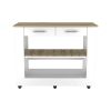 Cala Kitchen Island 46; Six Casters; Two Drawers; Lower Open Shelf -White / Light Oak