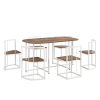 TOPMAX Modern 7-Piece Dining Table Set with Faux Marble Compact 55Inch Kitchen Table Set for 6, White+Cherry