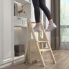 Solid Wood Step Folding Ladder Chair,Multifunction Wood Folding Stool for Home Kitchen Library Ladder Chair,Wood Finish