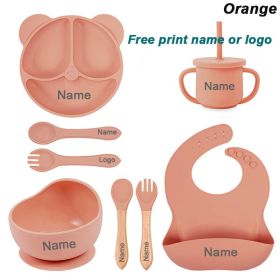 Baby Cutlery Baby Silicone Suction Cups Dining Plates Customized Name (Color: pink)