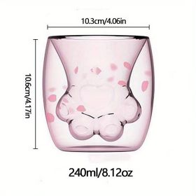 1pc Cat Claw Glass Cup, Creative Insulated Glass Double Layer Coffee Cup High Borosilicate Tea Cup Household Cute Transparent Cat Paw Glass Water Cup (Color: pink)