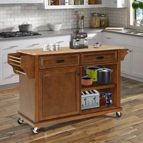 Cambridge Natural Wood Top Kitchen Island with Storage (Color: as Pic)