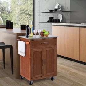 Wooden Kitchen Rolling Storage Cabinet with Stainless Steel Top (Color: as show)